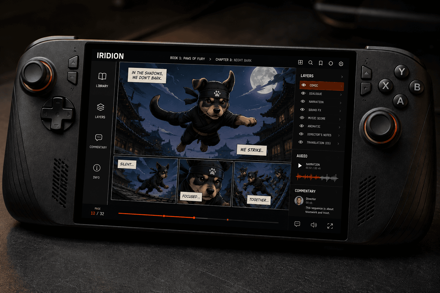 Concept visual of Iridion in handheld reading form.